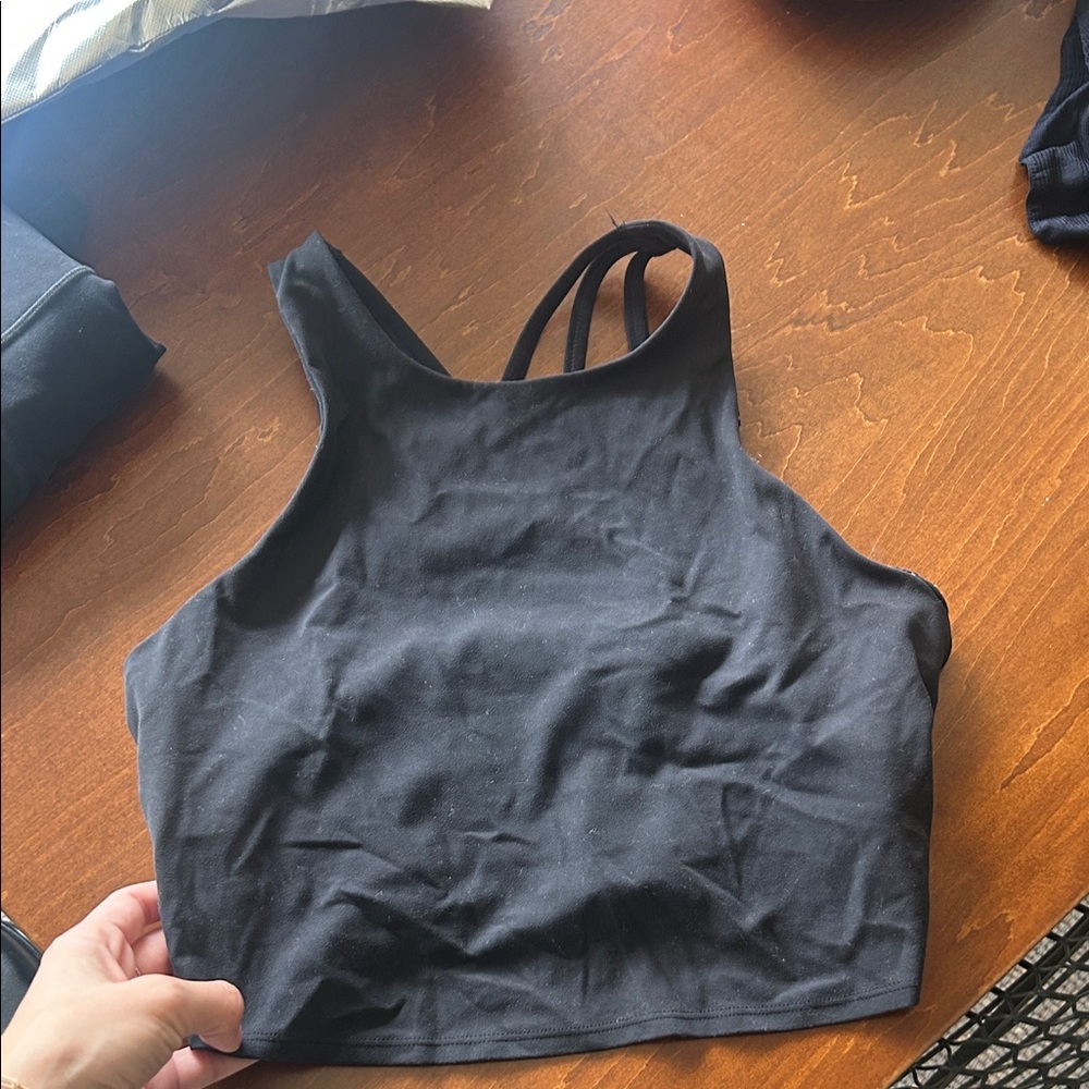 Athleta Black Strappy High Neck Crop Top Sports Bra Size Medium
